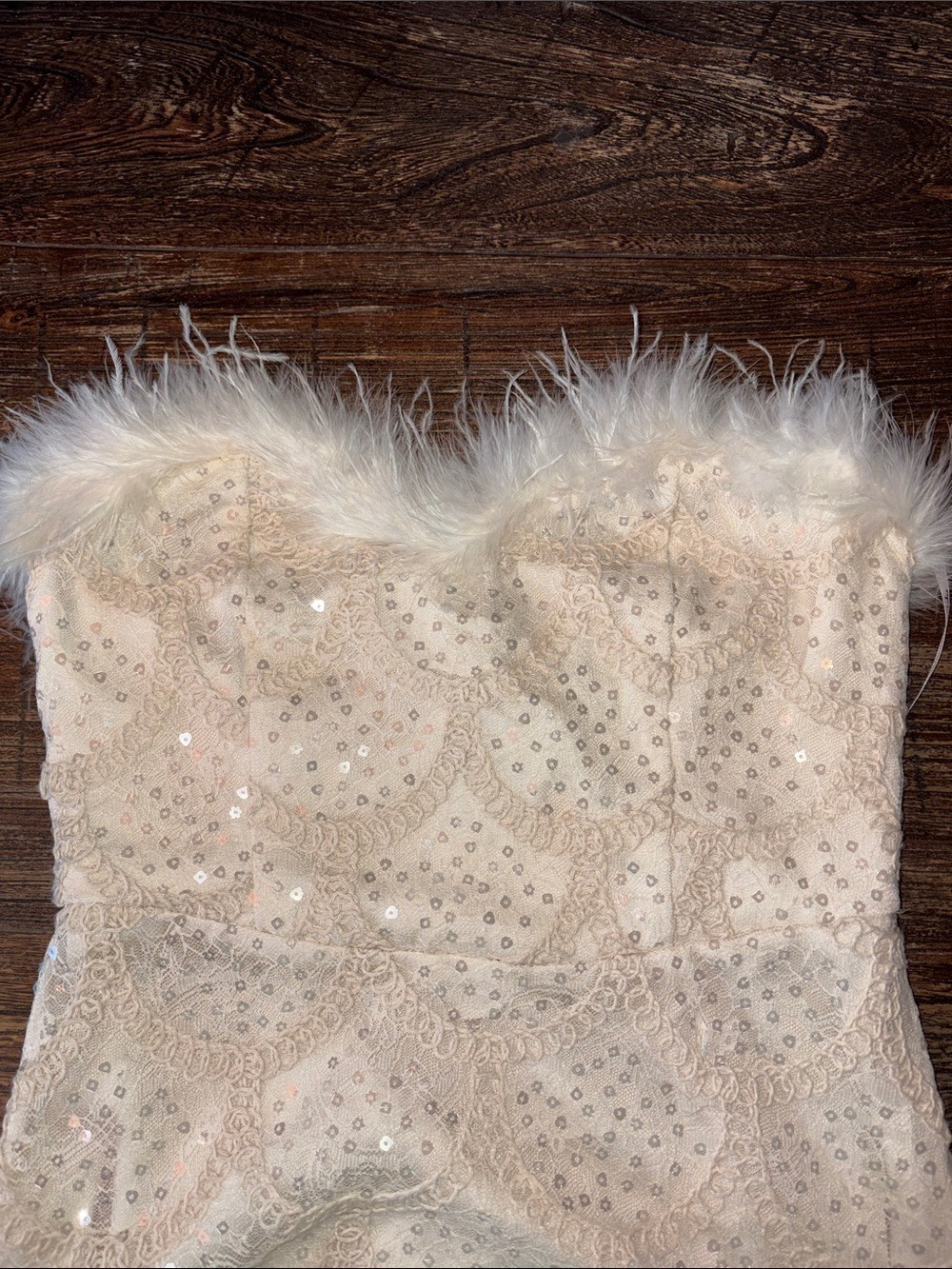 Lulus Uniquely Confident Cream Lace Feather Strapless Midi Dress Size Medium NWT - Picture 5 of 8